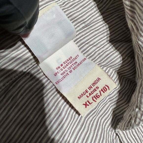 Faded Glory Womens White Pink Floral Striped Button Long sleeve shirt Size XL - Picture 3 of 10